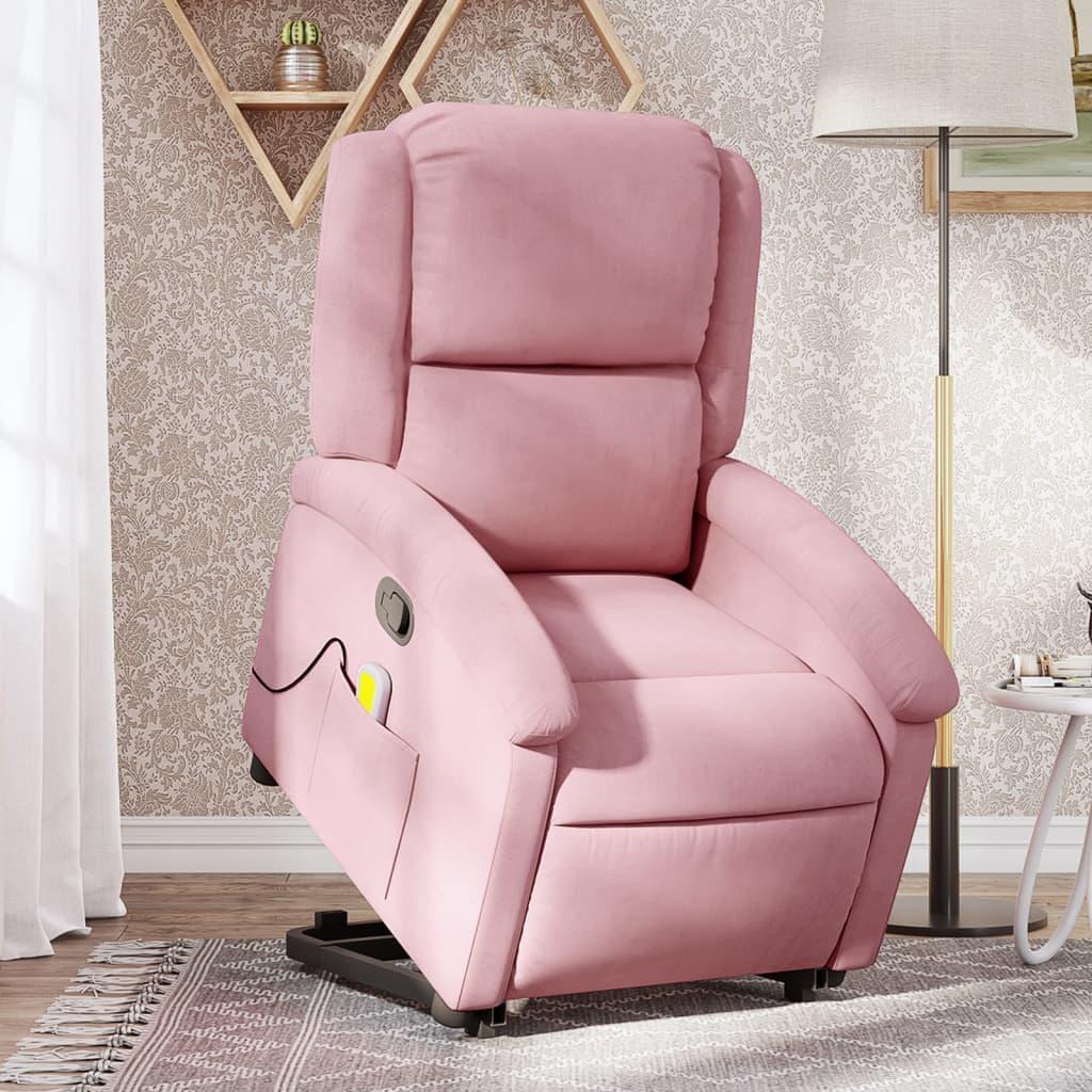 vidaXL løftestol med massagefunktion fløjl pink