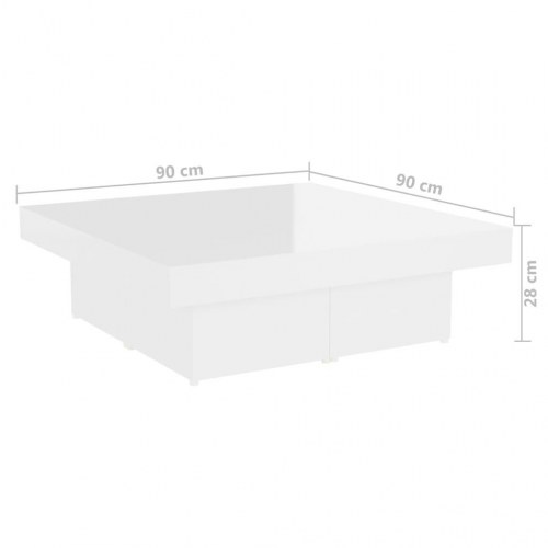 Sofabord 90 × 90 × 28 cm - konstrueret træ, hvid højglans