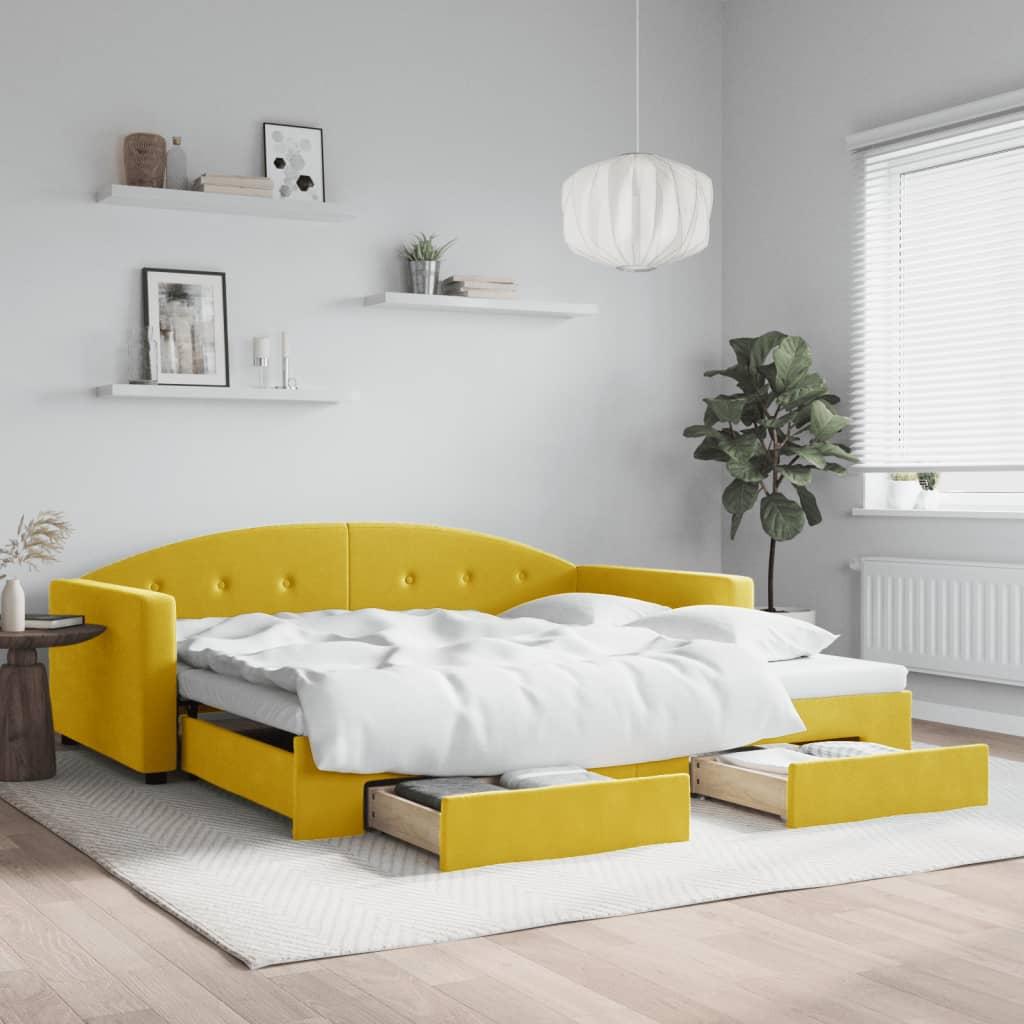 vidaXL daybed med udtræk og skuffer 100x200 cm velour gul