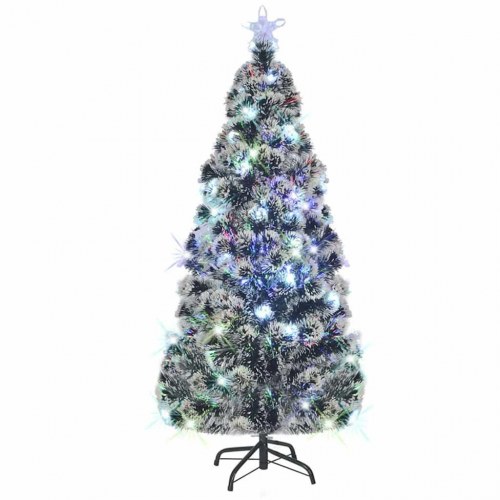 Forudtændt kunstigt juletræ 210 cm med LED og fiberoptik - inkl. stålstativ