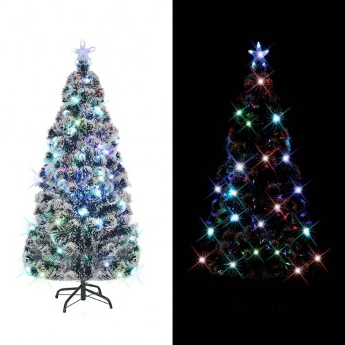 Forudtændt kunstigt juletræ 210 cm med LED og fiberoptik - inkl. stålstativ