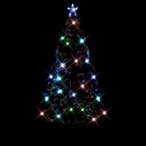 Forudtændt kunstigt juletræ 210 cm med LED og fiberoptik - inkl. stålstativ