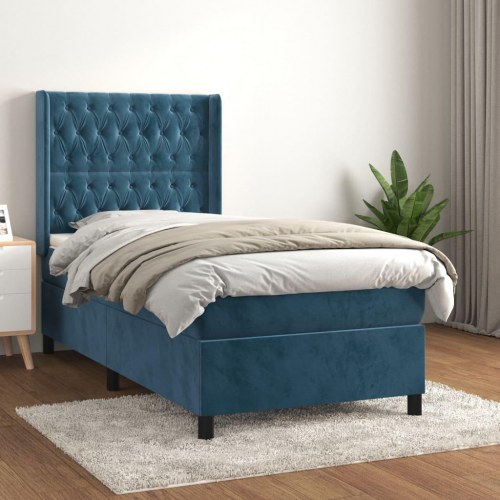 Kontinentalseng med madras 80×200 cm - fløjl, mørkeblå