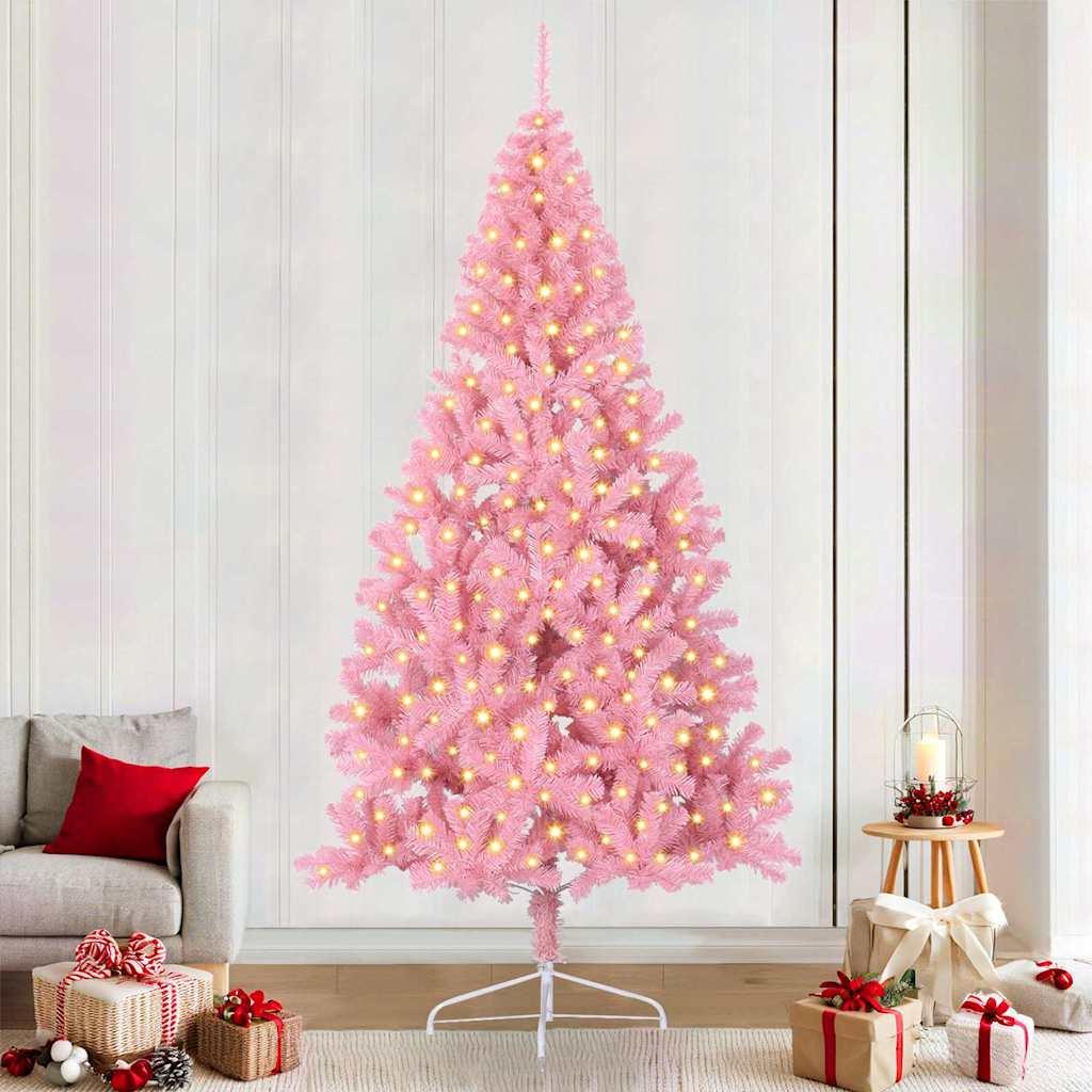 Kunstig Forbelyst Juletræ med 300 LED'er Lyserød 240 cm PVC