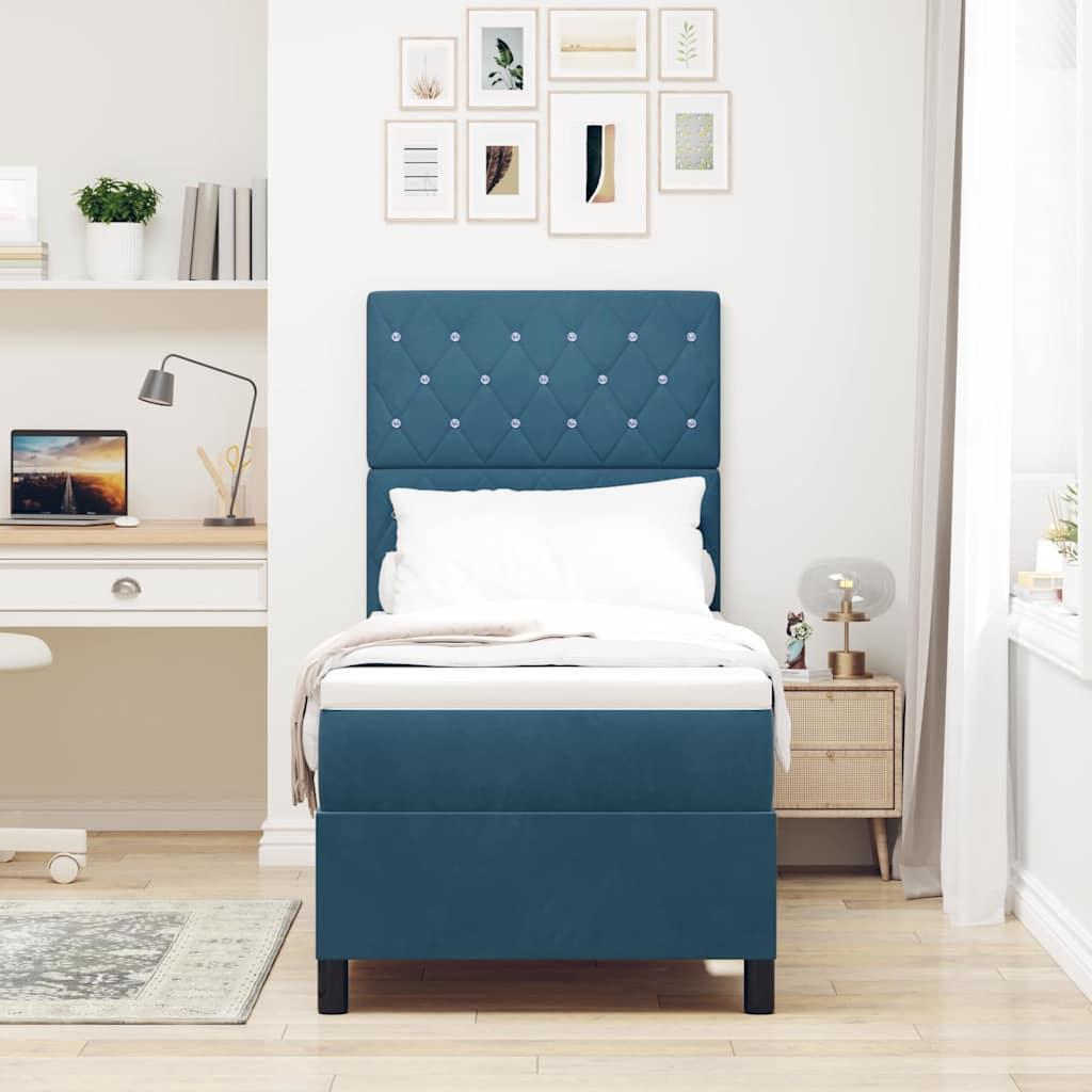 LED boxspring seng med madras 80 x 200 cm i mørk blå fløjl