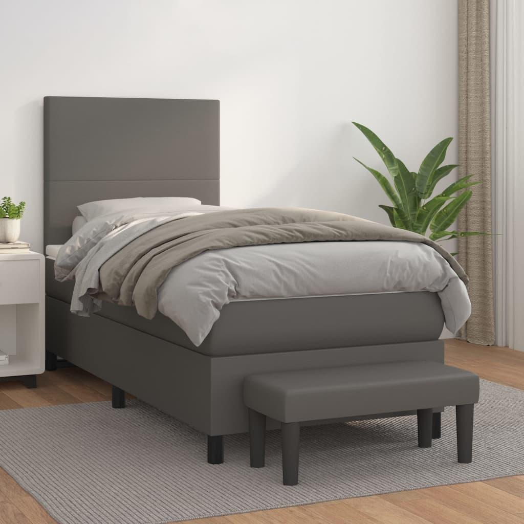 Kontinentalseng 80x200 cm med madras og topmadras - kunstlæder, grå