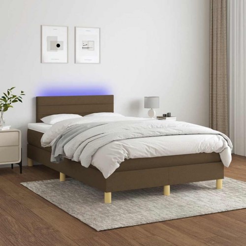 Kontinentalseng med LED-lys 120×190 cm - stof, mørkebrun