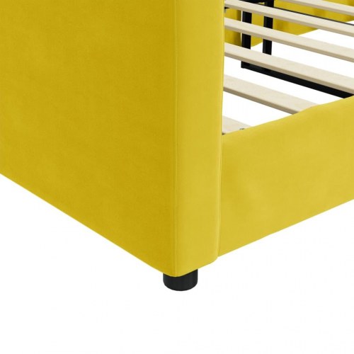 Daybed 100×200 cm i velour - gul sovesofa med lamelbunde