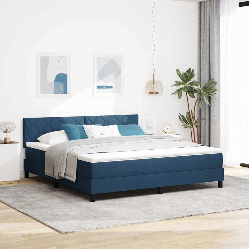 vidaXL Box spring seng med LED-lysstrimler Blå 180 x 200 cm Stof