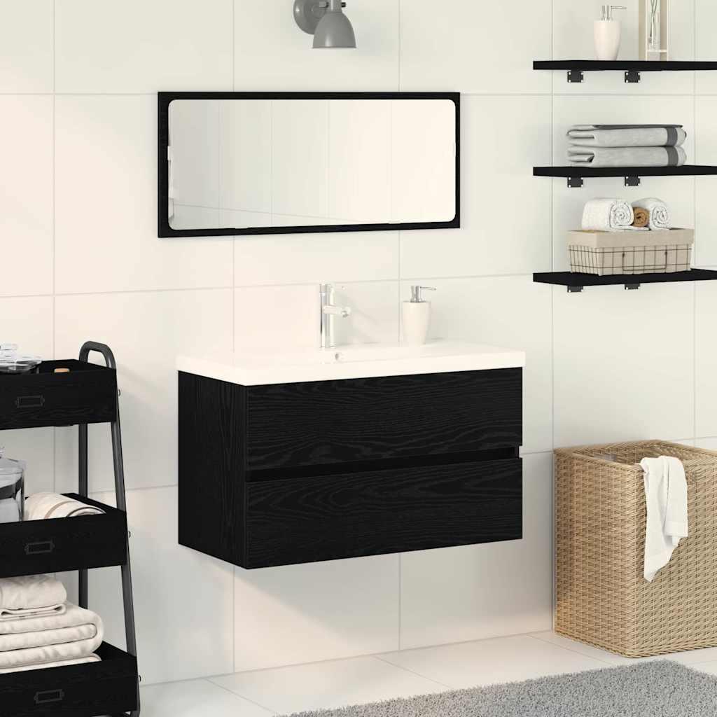 Badeværelsesskabsunder Sort eg 80 x 39 x 62 cm Konstrueret træ