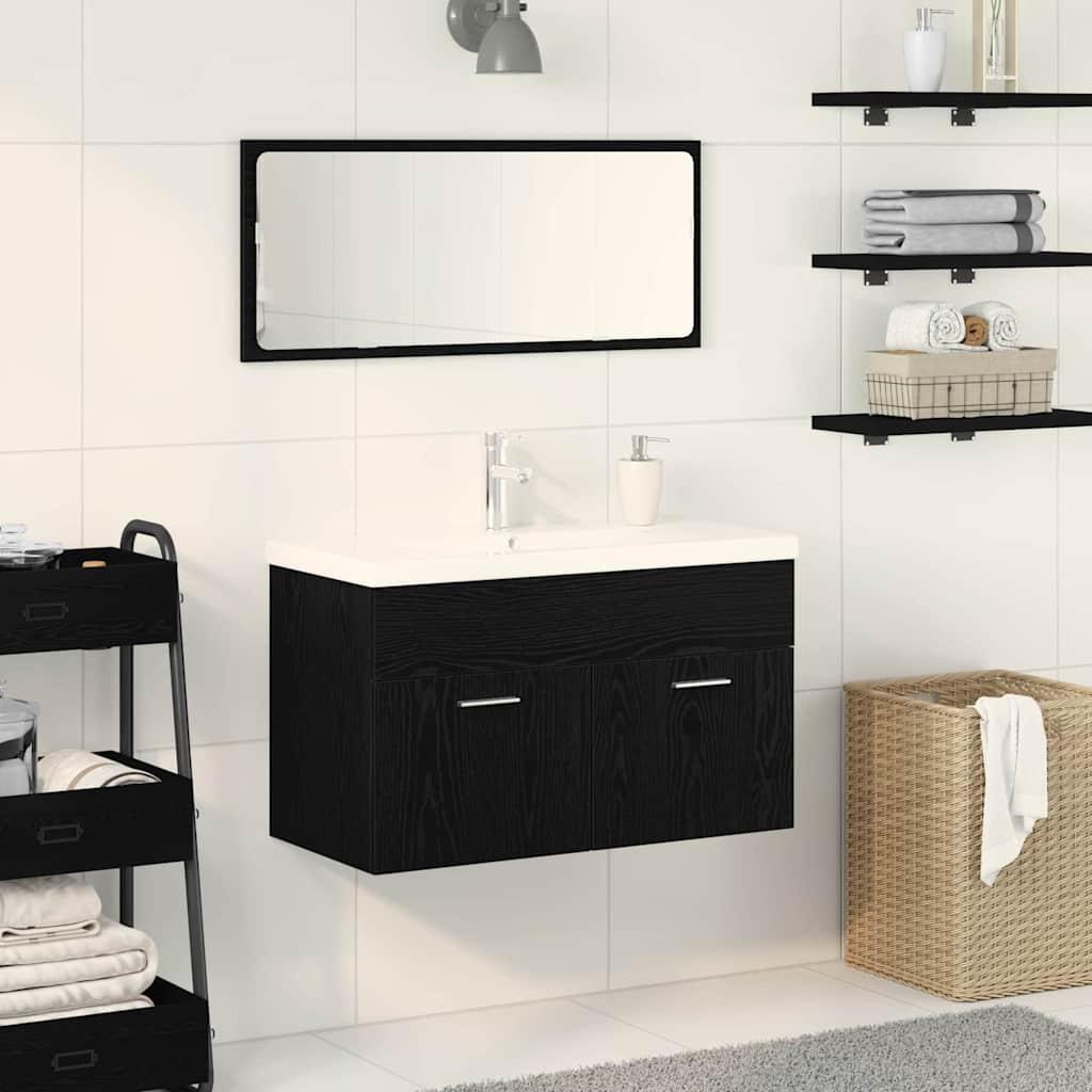 Vaskeskab med dør Sort eg 80 x 38.5 x 46 cm Konstrueret træ