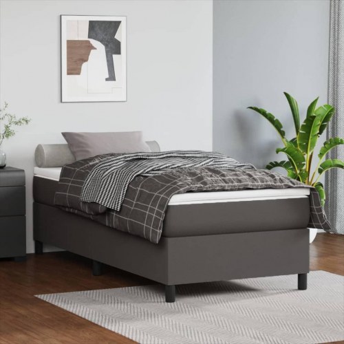 Kontinentalseng 80×200 cm i gråt kunstlæder - inkl. madras og topmadras