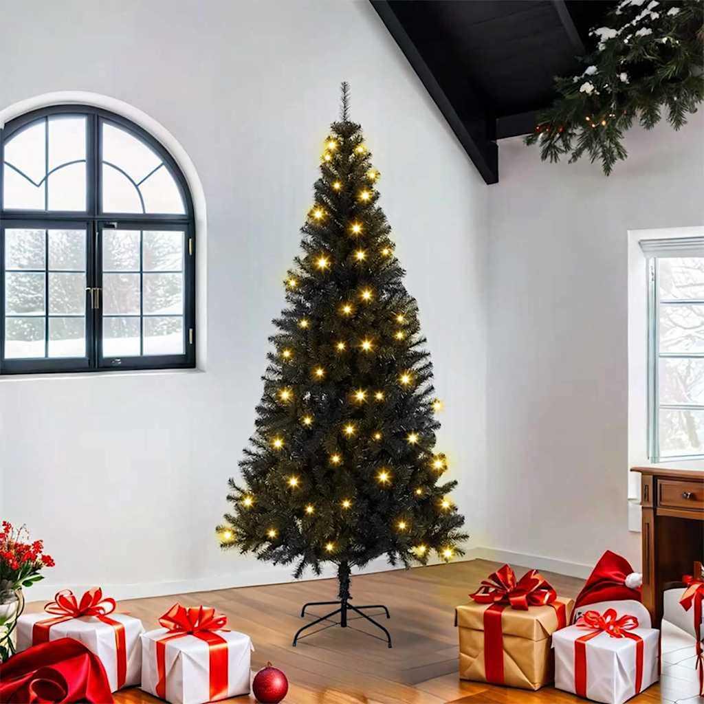 Juletræ med 300 LED'er med stativ Sort 180 cm PVC