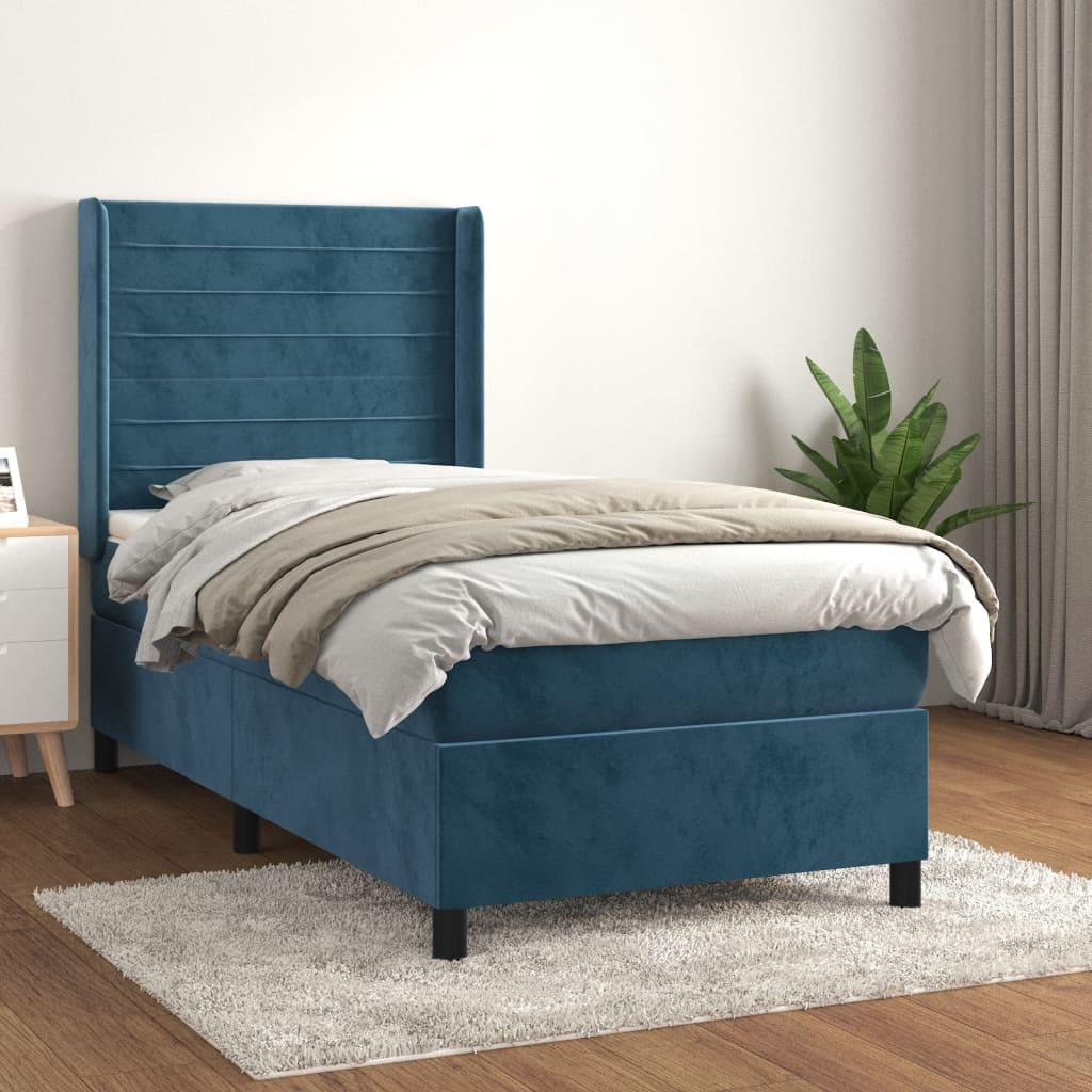 Kontinentalseng med madras 80x200 cm fløjl mørkeblå
