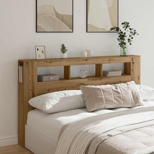 Sengegavl med LED-lys 180×18,5×103,5 cm - konstrueret træ, kunsteg