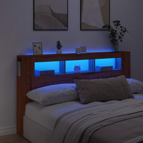 Sengegavl med LED-lys 180×18,5×103,5 cm - konstrueret træ, kunsteg