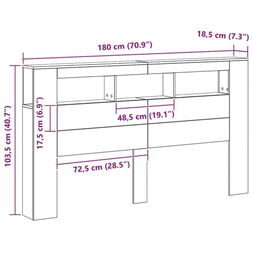 Sengegavl med LED-lys 180×18,5×103,5 cm - konstrueret træ, kunsteg