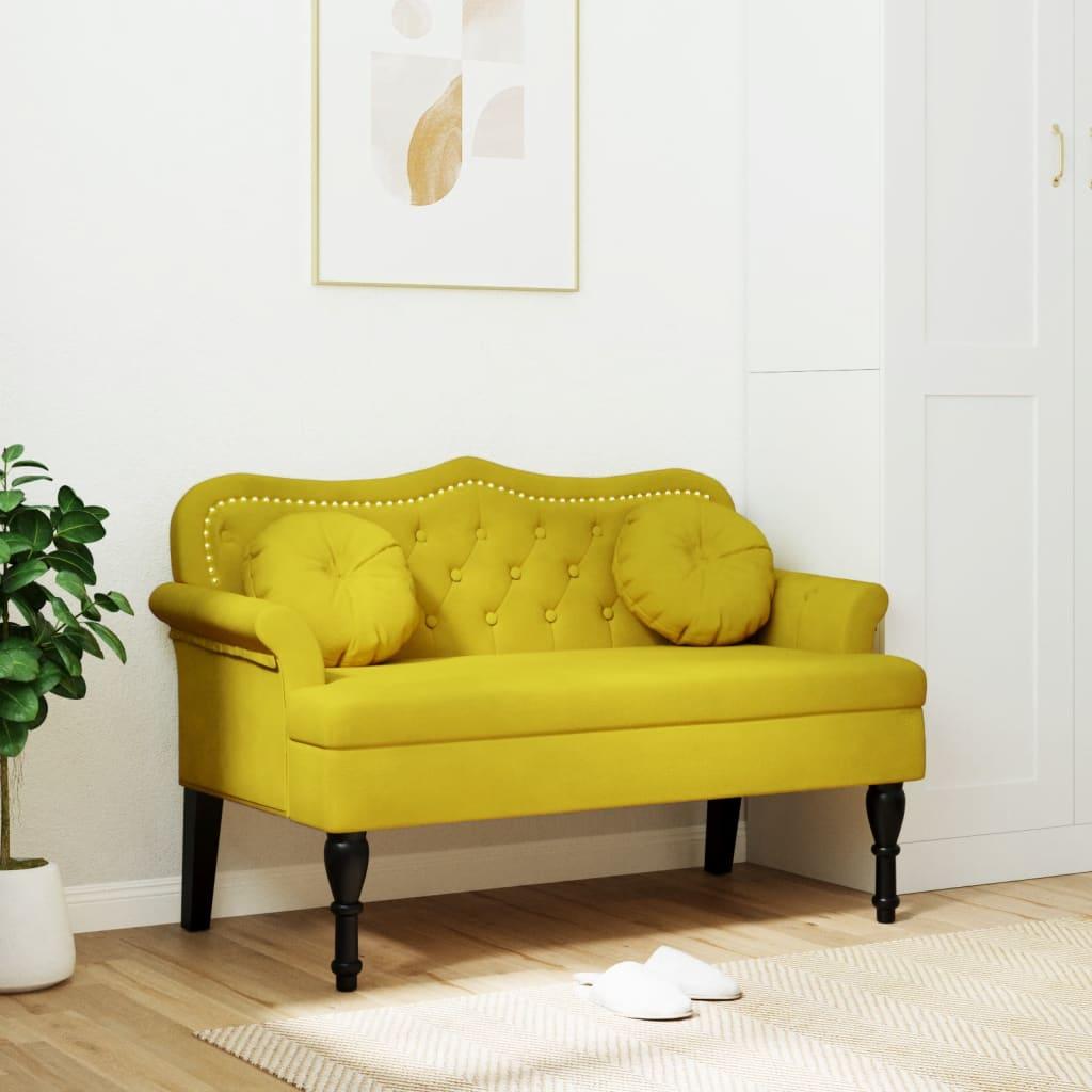 Bænk med hynder 120,5x65x75 cm velour gul billede