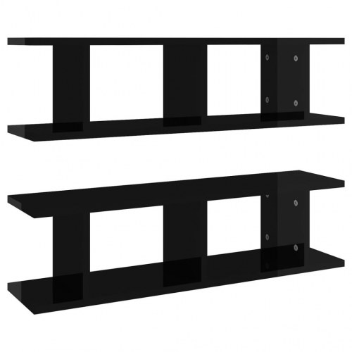Væghylder 2 stk. 78x18x20 cm konstrueret træ sort højglans