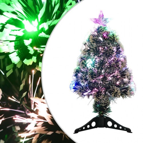 Kunstigt juletræ med LED og fiberoptik 64 cm - grøn/hvid