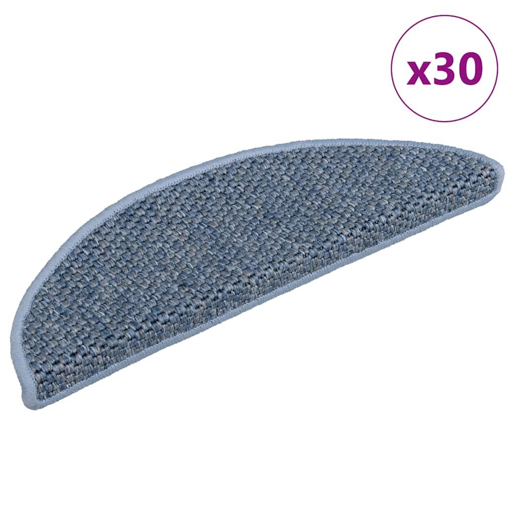 Selvklæbende trappemåtter 30 stk. 56x17x3 cm sisal-look blå