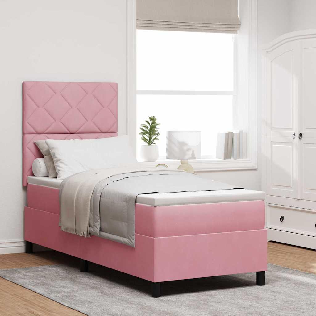 LED Box Spring Bed med madras Lyserød 80 x 200 cm Stof