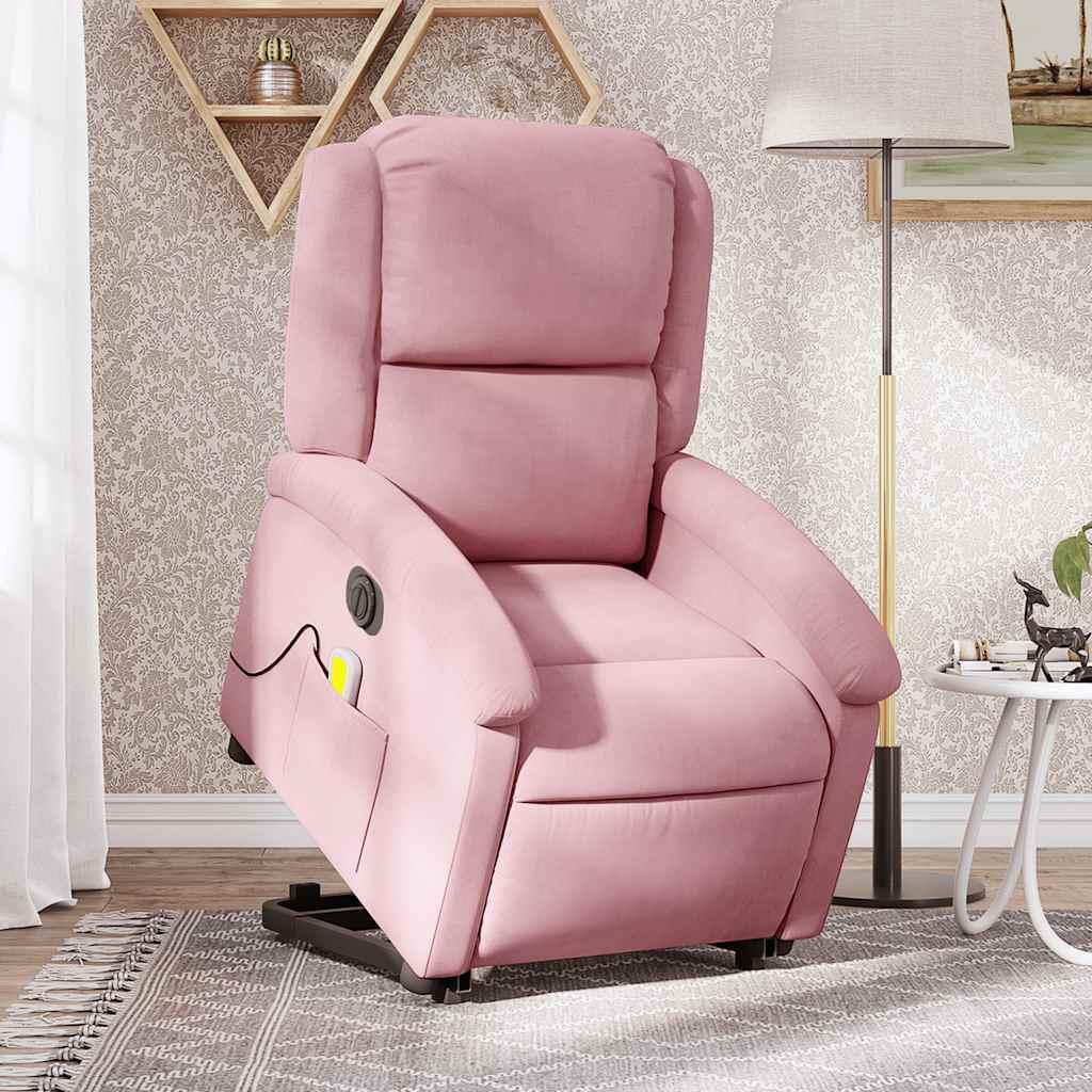 vidaXL løftestol med massagefunktion velour lyserød