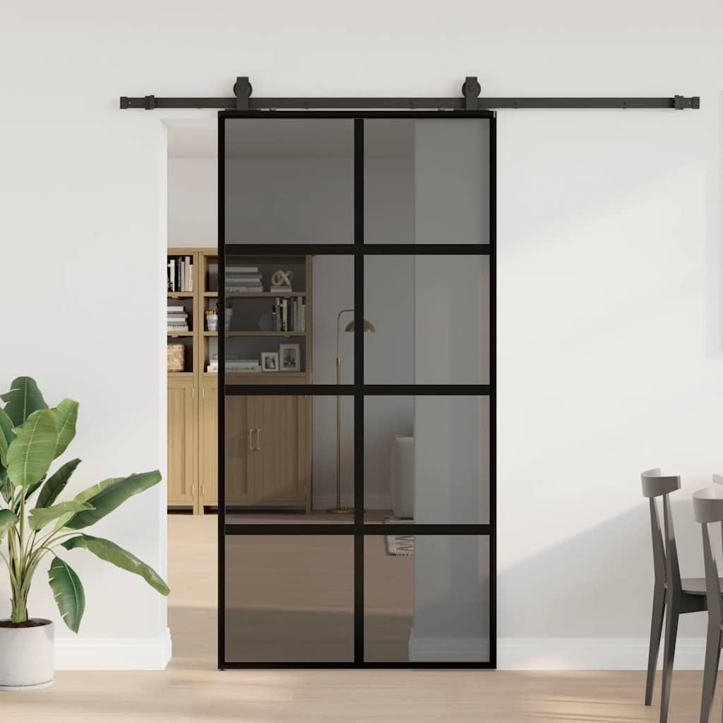 Skydedør i hærdet glas med hardwaresæt 102,5×205 cm - sort