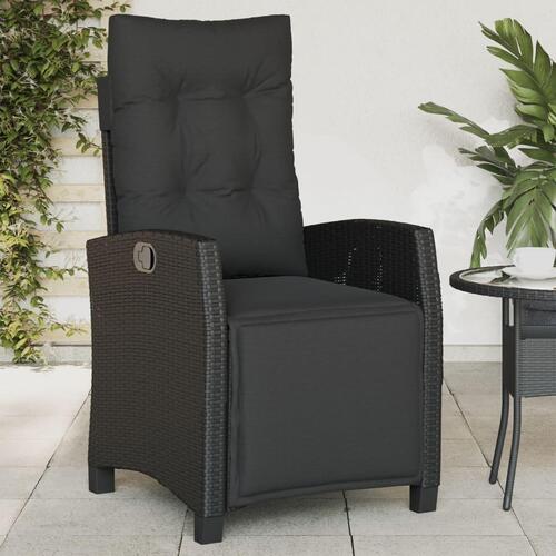 Havestol med justerbart ryglæn og fodstøtte polyrattan sort (OUTLET A)