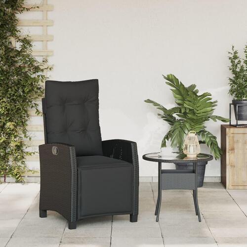 Havestol med justerbart ryglæn og fodstøtte polyrattan sort (OUTLET A)