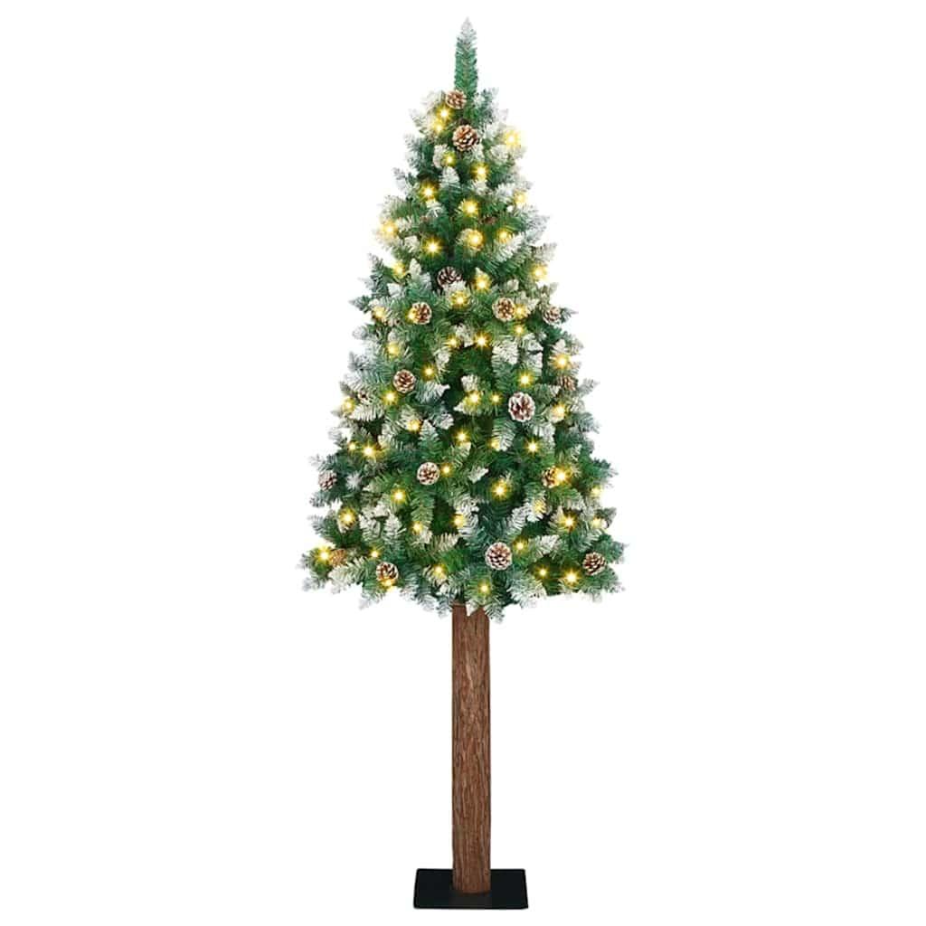 Slankt Juletræ Grøn og Hvid 180 cm PVC og Massiv Fyrretræ