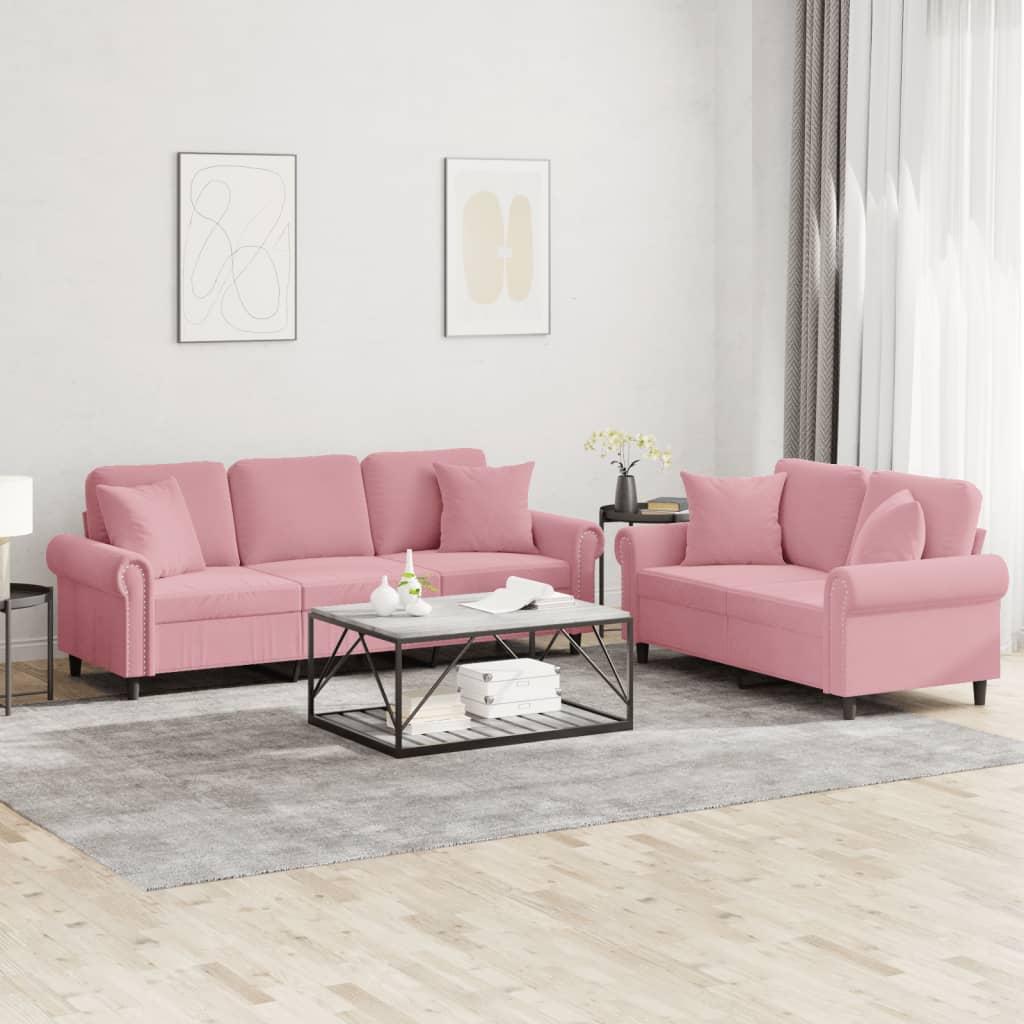 SofasÃ¦t i velour med puder - 2- og 3-personers, lyserÃ¸d