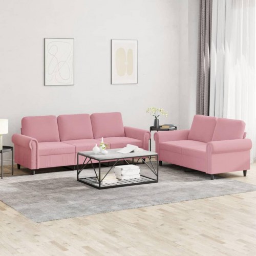 Sofasæt i velour - 2- og 3-personers med hynder, lyserød