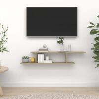 Væghængt tv-hylde 125x18x23cm konstrueret træ sonoma-eg