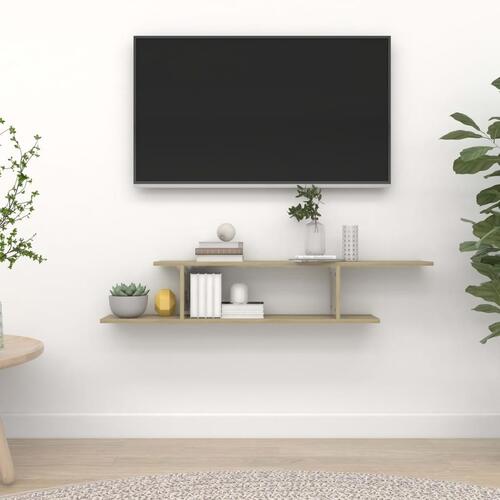 Væghængt tv-hylde 125x18x23 cm spånplade sonoma-eg