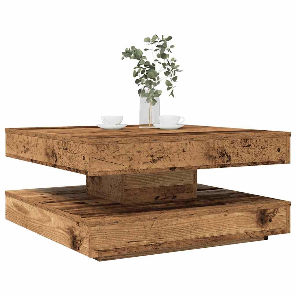 Sofabord 360 grader drejeligt 70x70x34,5 cm antikt træ