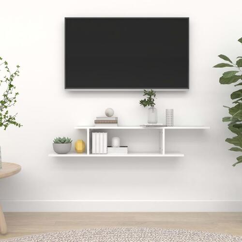 Væghængt tv-hylde 125x18x23 cm konstrueret træ hvid højglans