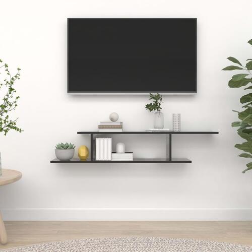 Væghængt tv-hylde 125x18x23 cm konstrueret træ sort højglans