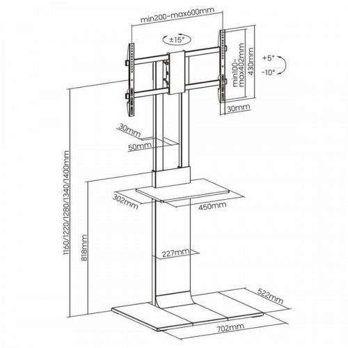 TV-stander gulv Aisens FT86TSE-399, justerbar, sort