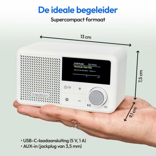 Bærbar radio Medion mini, hvid - DAB/digital, Bluetooth 5.3