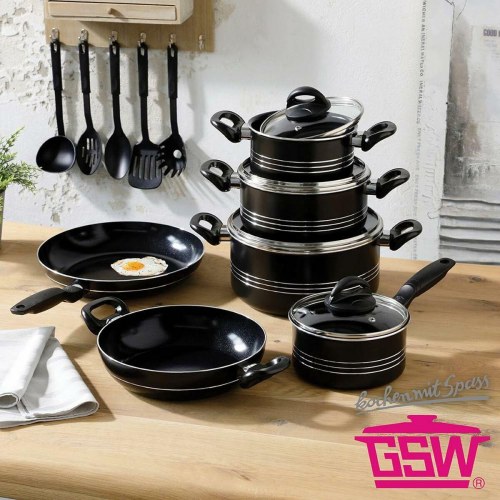 Gryde- og pande­sæt GSW - sort aluminium