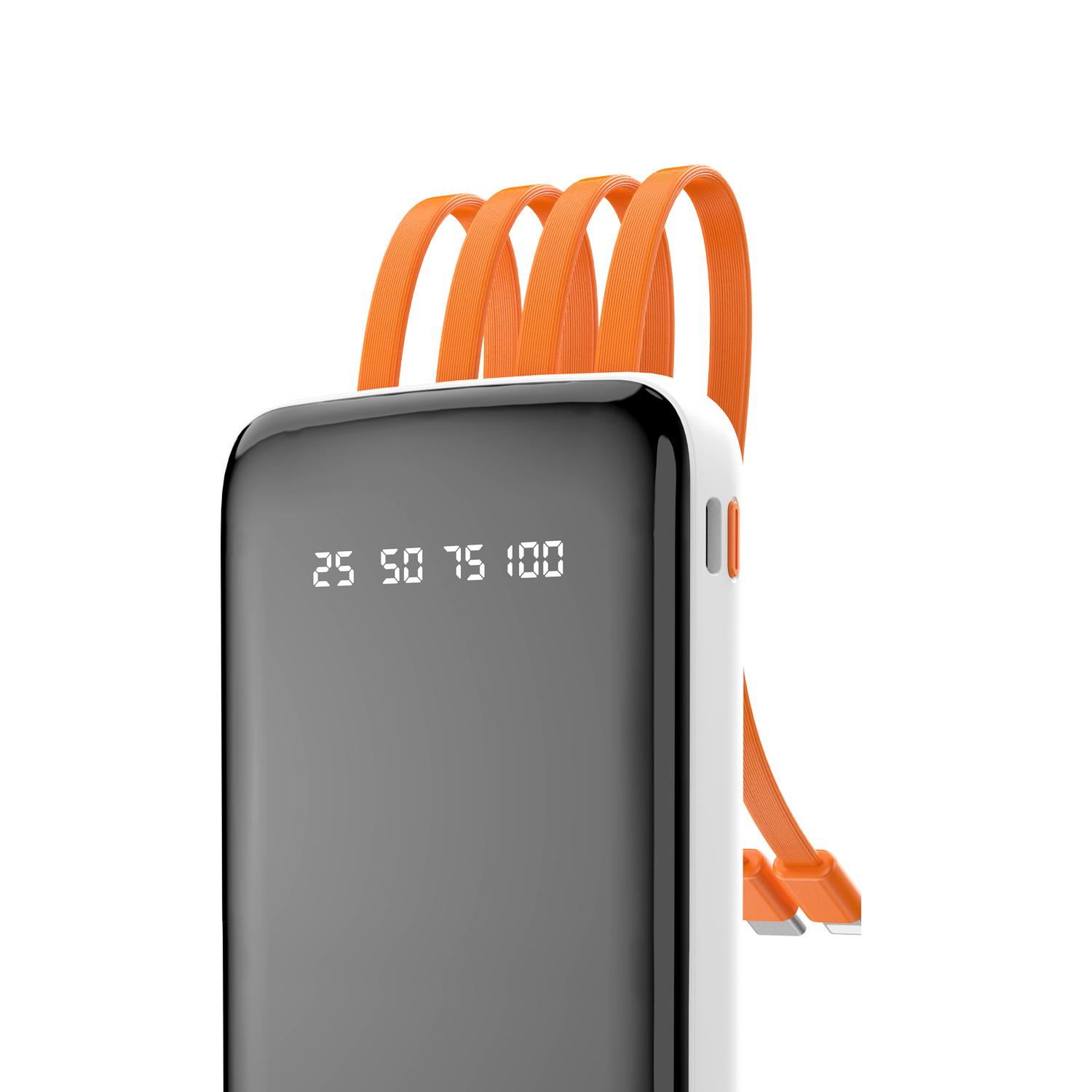 Powerbank 10000 mAh - Dudao K6Pro med 4 indbyggede kabler, 10 W, hvid billede