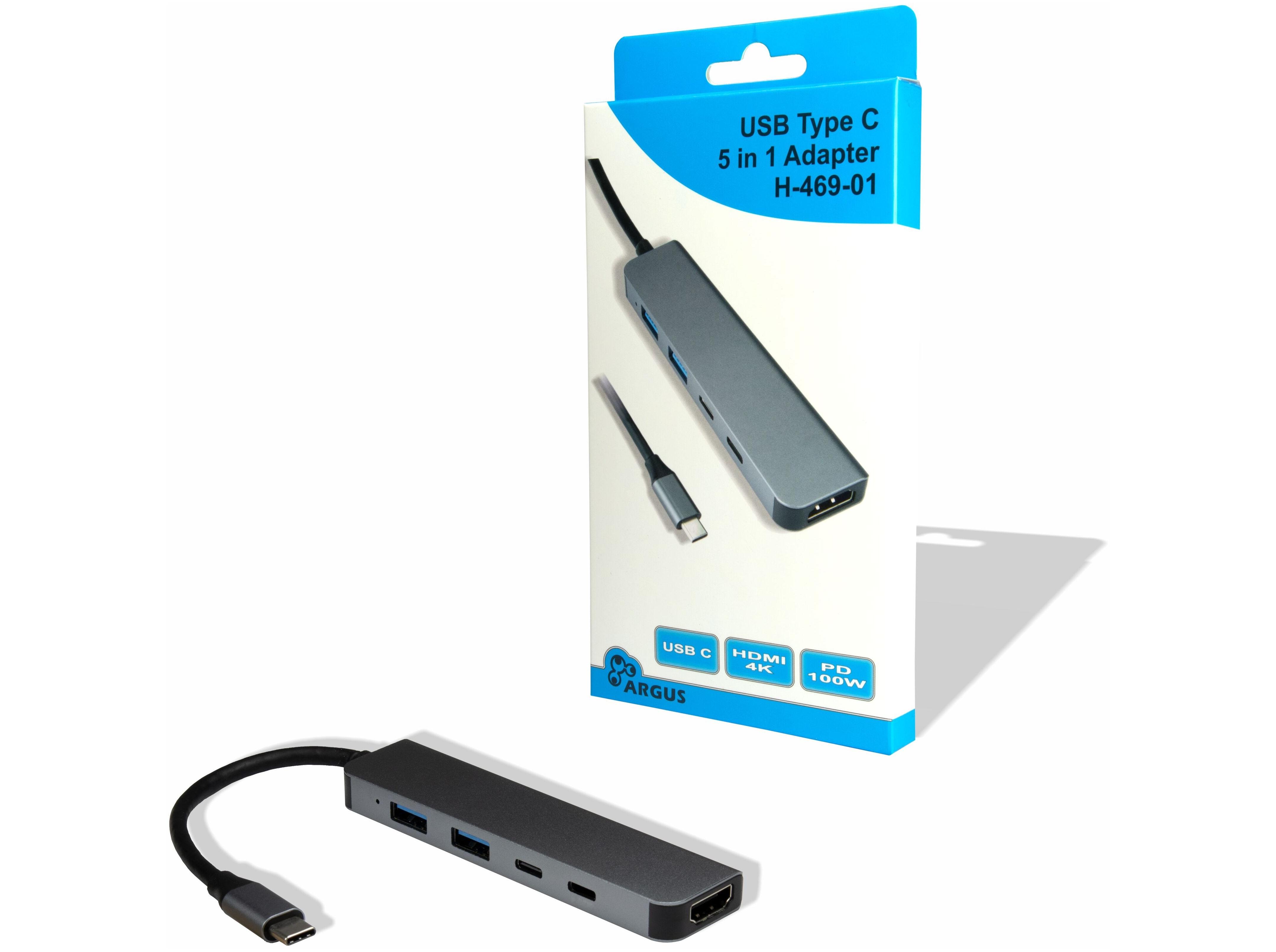 USB-C hub 5-i-1 Inter-Tech Argus H-469-01