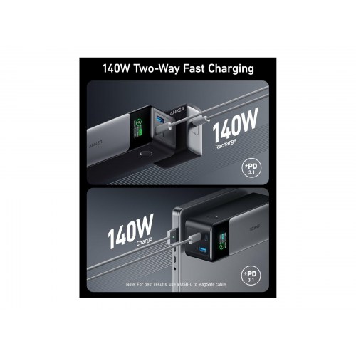 Powerbank Anker 737 24.000 mAh - 1x USB-A + 2x USB-C - sort