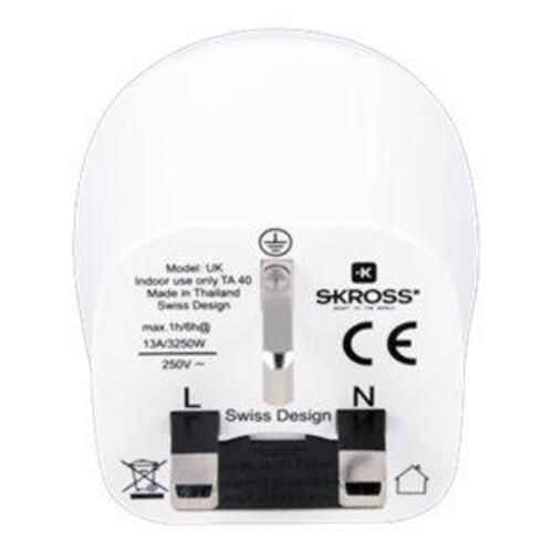 Rejseadapter til UK – SKROSS, Europa (CEE 7/7 & Europlug) til BS 1363, hvid