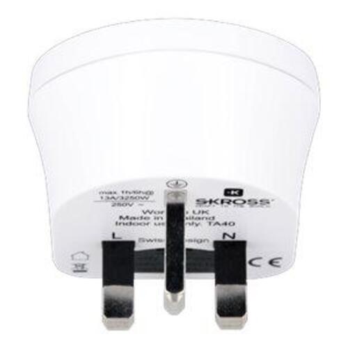 Rejseadapter til UK – SKROSS, Europa (CEE 7/7 & Europlug) til BS 1363, hvid