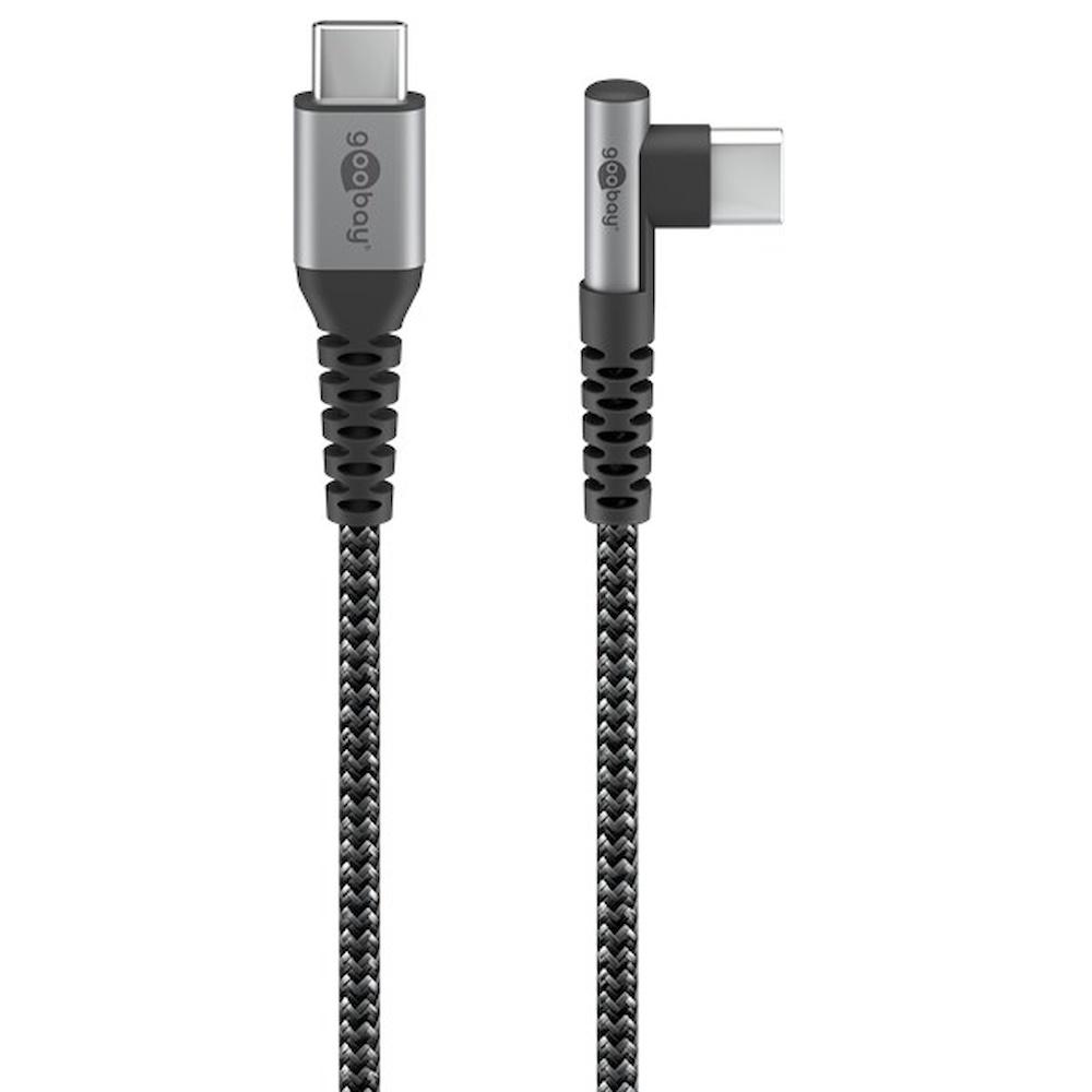 USB-C kabel 90° vinkel 1 m - Goobay, sølv/sort billede