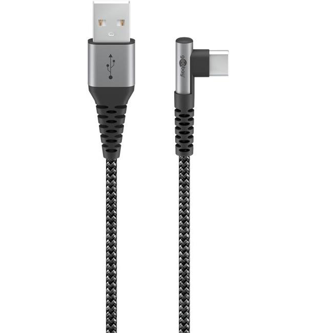 USB-C kabel 90° vinkel - Goobay 0,5 m (sølv/sort) billede