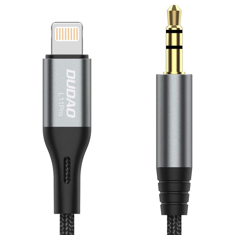 Lydkabel 3,5 mm til Lightning 1 m - Dudao L11PRO, grå billede