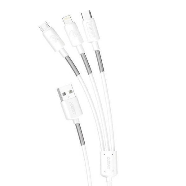Opladerkabel 3-i-1 Dudao L8s – USB-A til Lightning/Micro USB/USB-C – 1,2 m – hvid